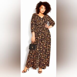 City Chic Black Floral Long Sleeve Dress